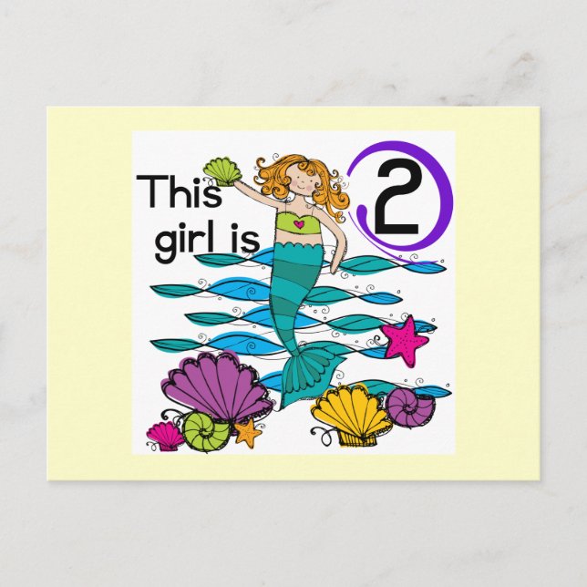 Mermaid 2nd Birthday Tshirts and Gifts Postcard (Front)