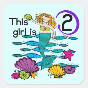 Mermaid 2nd Birthday Tshirts and Gifts Square Sticker