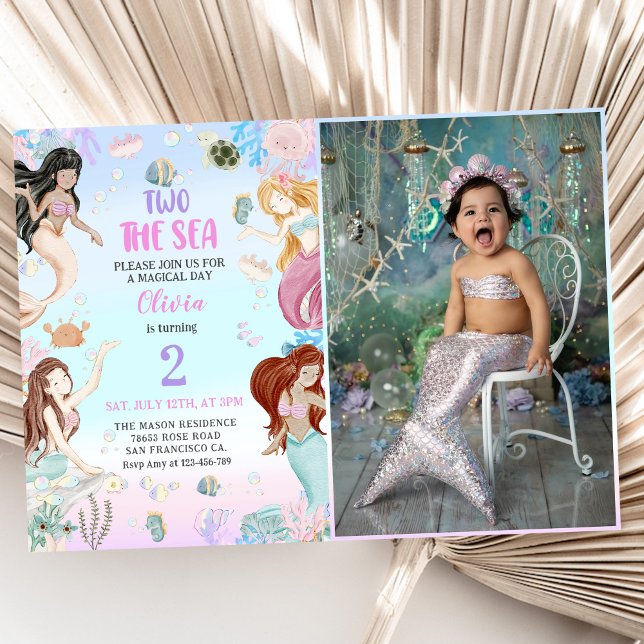  Mermaid 2nd Birthday Two The Sea Party Photo Invitation (Creator Uploaded)