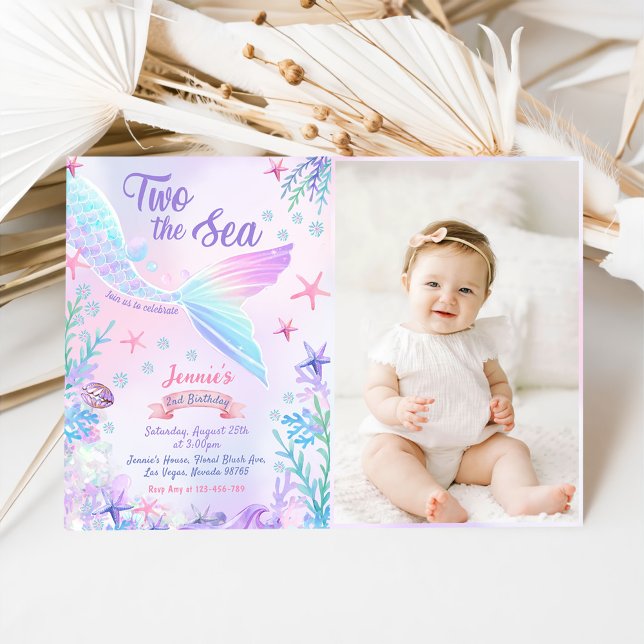  Mermaid 2nd Birthday Two The Sea Party Photo Invitation (Creator Uploaded)