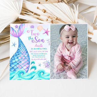  Mermaid 2nd Birthday Two The Sea Party Photo Invitation