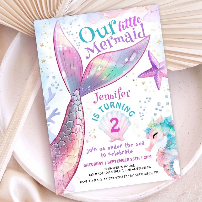 Mermaid 2nd Birthday Under The Sea Little Mermaid  Invitation (Creator Uploaded)