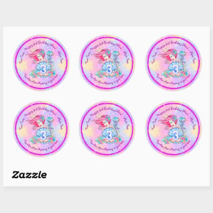 Mermaid 3rd Birthday Change Edit Text Personalise Classic Round Sticker