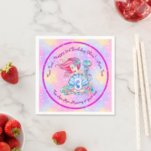 Mermaid 3rd Birthday Change Edit Text Personalise  Napkin