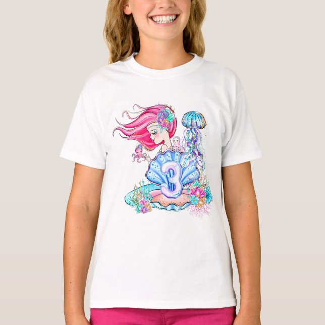 Mermaid 3rd Birthday Change Edit Text Personalise T-Shirt (Front)
