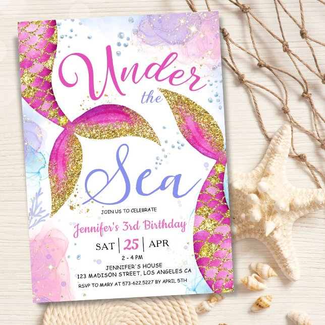 Mermaid 3rd Birthday Party Girl Under the Sea Invitation (Creator Uploaded)