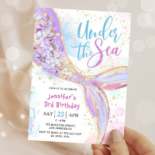 Mermaid 3rd Birthday Party Purple Under The Sea Invitation