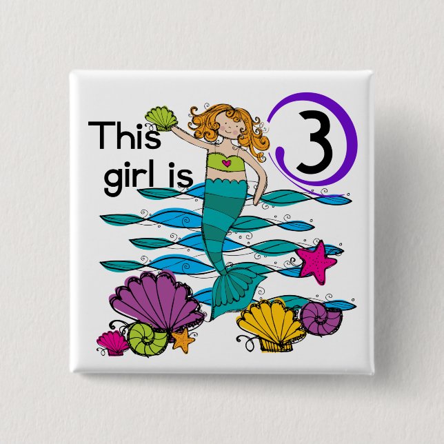 Mermaid 3rd Birthday T shirts and Gifts 15 Cm Square Badge (Front)