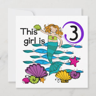 Mermaid 3rd Birthday T shirts and Gifts Card