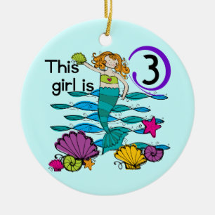Mermaid 3rd Birthday T shirts and Gifts Ceramic Tree Decoration