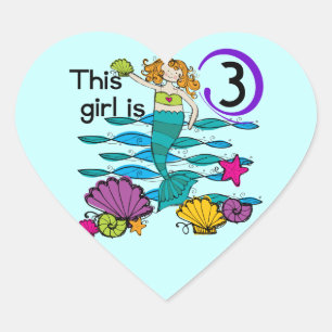 Mermaid 3rd Birthday T shirts and Gifts Heart Sticker