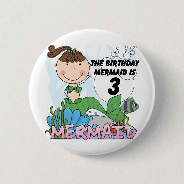 Mermaid 3rd Birthday Tshirts and Gifts 6 Cm Round Badge (Front)