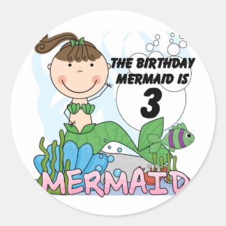 Mermaid 3rd Birthday Tshirts and Gifts Classic Round Sticker