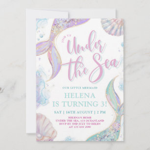 Mermaid 3rd Birthday Under the Sea Girl Invitation