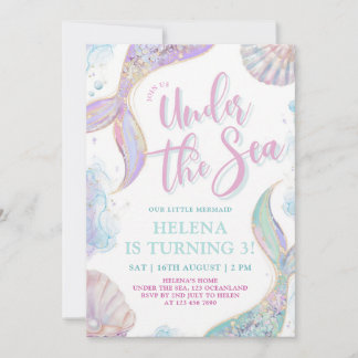 Mermaid 3rd Birthday Under the Sea Girl Invitation