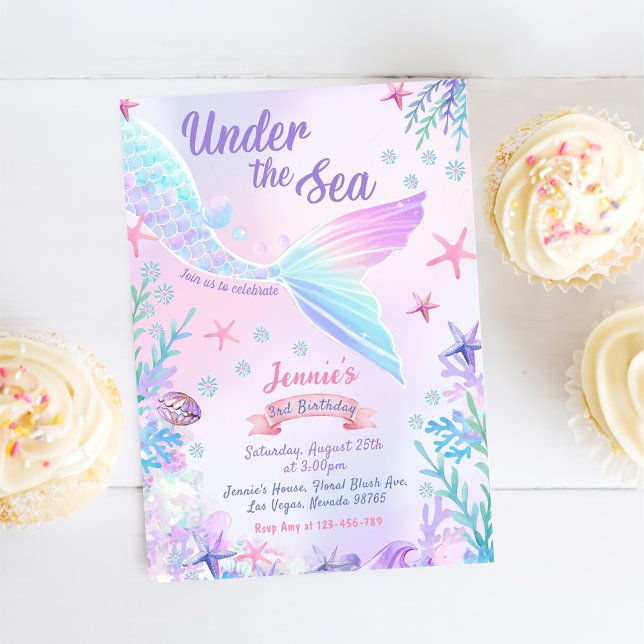 Mermaid 3rd Birthday Under The Sea Party Invitation (Creator Uploaded)