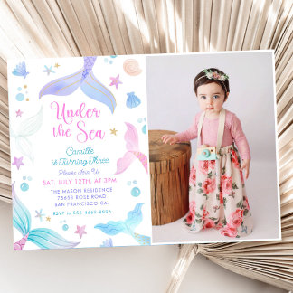 Mermaid 3rd Birthday Under The Sea Party Photo Invitation