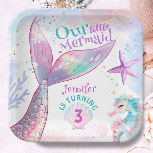 Mermaid 3rd Birthday Under The Sea Pink Mermaid Paper Plate
