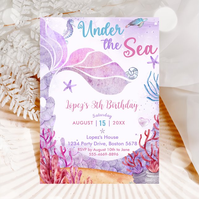 Mermaid 3th Birthday Under The Sea Party  Invitation (Creator Uploaded)