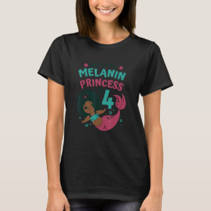 Mermaid 4th Bday Black Melanin Princess Afro Girl T-Shirt