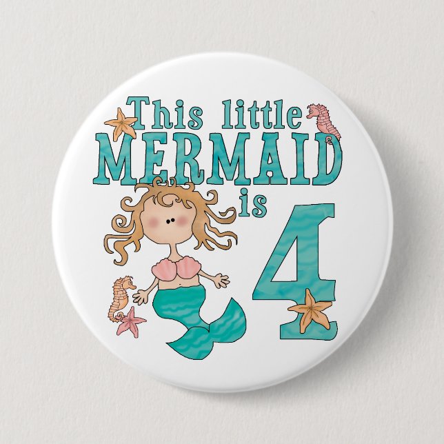 Mermaid 4th Birthday 7.5 Cm Round Badge (Front)