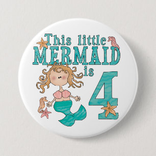 Mermaid 4th Birthday 7.5 Cm Round Badge