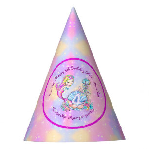 Mermaid 4th Birthday Change Edit Text Personalise Party Hat