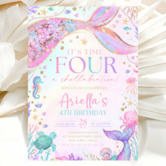 Mermaid 4Th Birthday Invitation