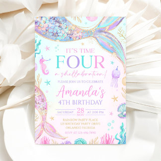 Mermaid 4th Birthday Invitation