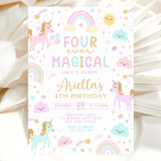 Mermaid 4Th Birthday Invitation, Four ever magical Invitation