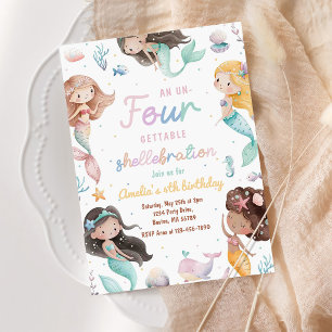 Mermaid 4th Birthday Invitation, Mermaid Four Invitation