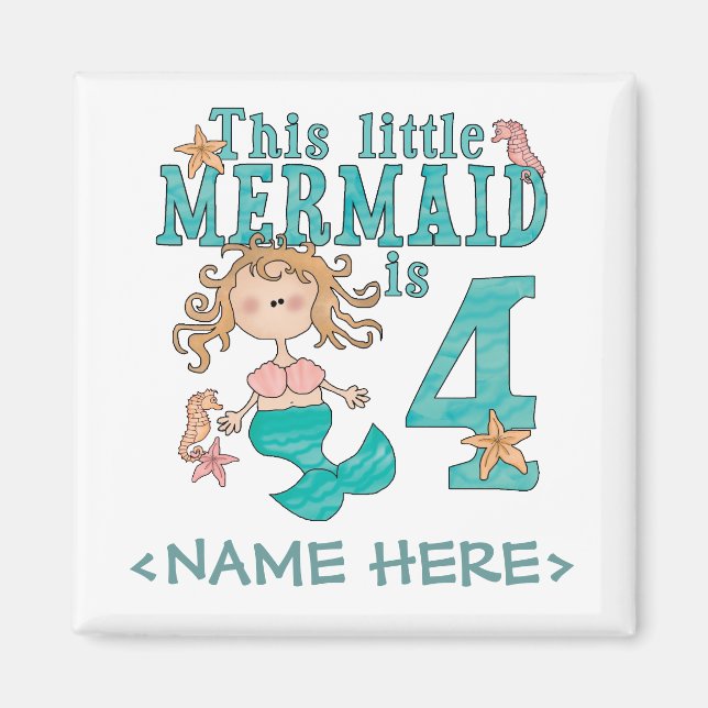 Mermaid 4th Birthday Magnet (Front)