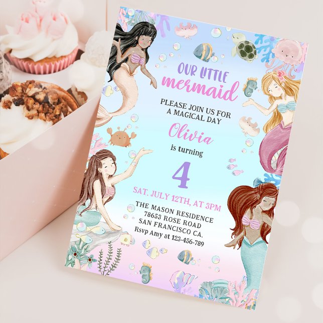 Mermaid 4th Birthday Our Little Mermaid Party Invitation (Creator Uploaded)