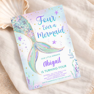 Mermaid 4th Birthday Party Invitation