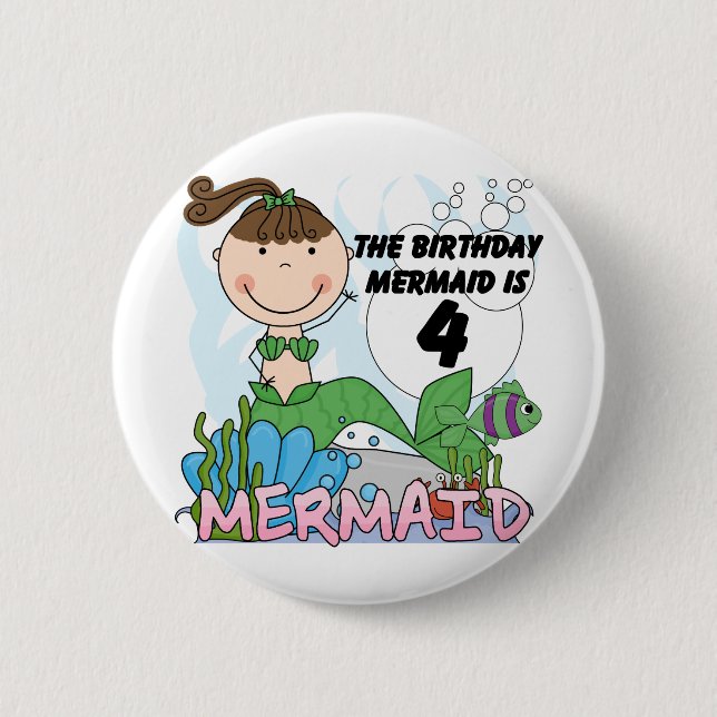 Mermaid 4th Birthday T-shirts and Gifts 6 Cm Round Badge (Front)