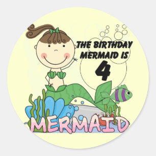 Mermaid 4th Birthday T-shirts and Gifts Classic Round Sticker
