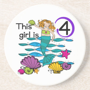 Mermaid 4th Birthday Tshirts and Gifts Coaster
