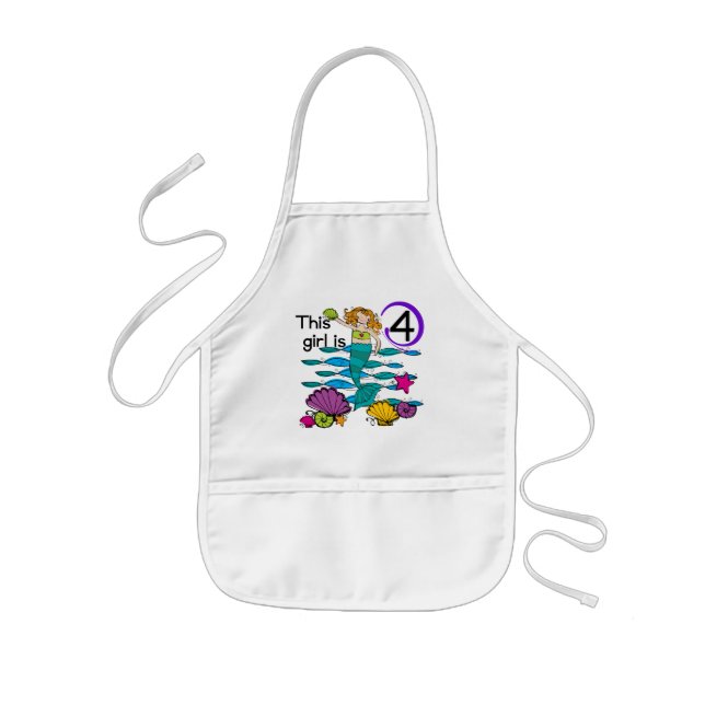 Mermaid 4th Birthday Tshirts and Gifts Kids Apron (Front)