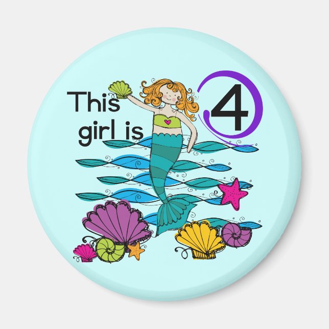 Mermaid 4th Birthday Tshirts and Gifts Magnet (Front)