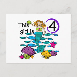 Mermaid 4th Birthday Tshirts and Gifts Postcard