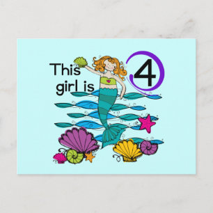 Mermaid 4th Birthday Tshirts and Gifts Postcard