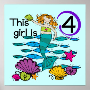 Mermaid 4th Birthday Tshirts and Gifts Poster