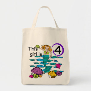 Mermaid 4th Birthday Tshirts and Gifts Tote Bag