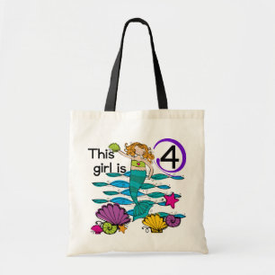 Mermaid 4th Birthday Tshirts and Gifts Tote Bag