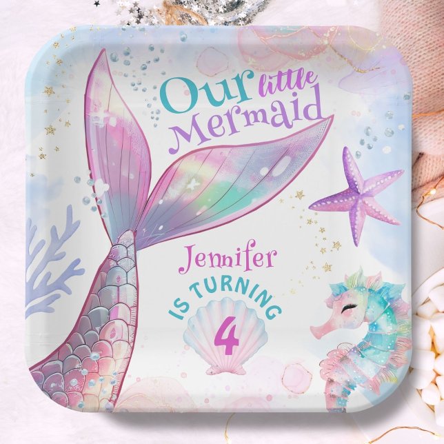 Mermaid 4th Birthday Under The Sea Pink Mermaid Paper Plate (Creator Uploaded)