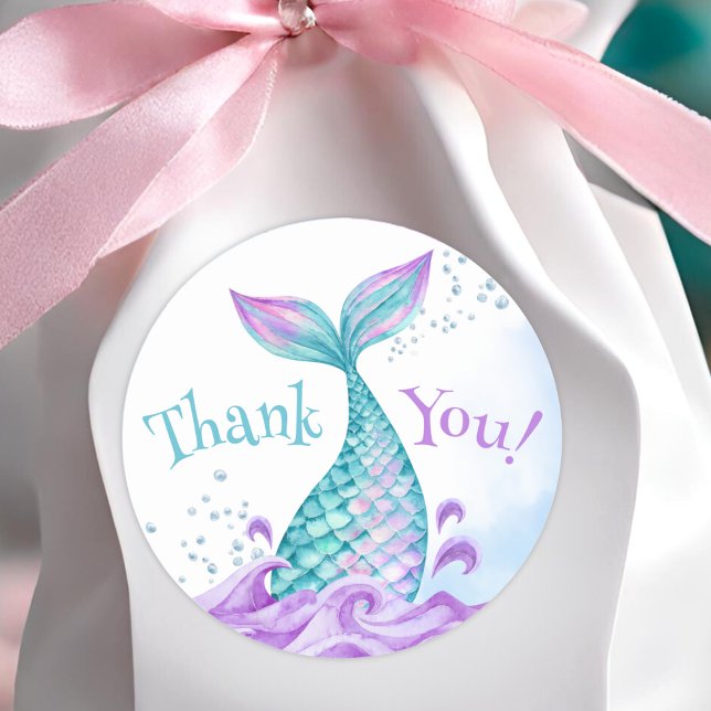 Mermaid 5th Birthday Dive into Five  Classic Round Sticker (Creator Uploaded)