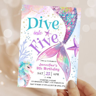 Mermaid 5th Birthday Dive into Five Invitation