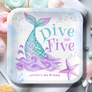 Mermaid 5th Birthday Dive into Five Paper Plate