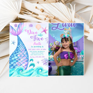 Mermaid 5th Birthday Dive To Five Party Photo Invitation