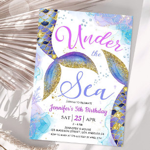 Mermaid 5th Birthday Girl Pink Under the Sea Invitation
